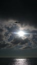 Viewing a military MC-130H fly during the evening sun. Royalty Free Stock Photo