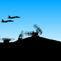 Silhouette military radar dish. Vector illustration. Royalty Free Stock Photo