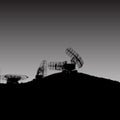 Silhouette military radar dish. Vector illustration.