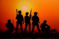 The silhouette of military soldier with the sun as a Marine Corps for military operations