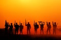 The silhouette of a military soldier with the sun as Marine Corps for military operations Royalty Free Stock Photo