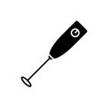 Silhouette milk frother icon. Outline handheld cappuccino maker. Black simple illustration of foam electric mixer with round whisk Royalty Free Stock Photo