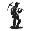 Silhouette of a Miner with Pickaxe Exploring the Underground Royalty Free Stock Photo