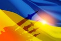 Silhouette of missiles on a background of the flag of Ukraine and the sun. Weapon concept.