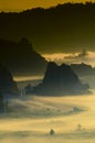 Silhouette misty and mountain in north thailand Royalty Free Stock Photo