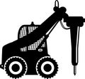 Silhouette of Mobile Quarry Truck with Hydraulic Jack Hammer Icon in Flat Style. Vector Illustration