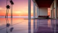 Silhouette of modern architecture reflects on tranquil pool at dusk generated by AI Royalty Free Stock Photo