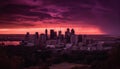 Silhouette of modern city skyline at dusk, reflecting in water generated by AI Royalty Free Stock Photo