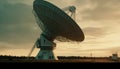 Silhouette of modern satellite dish receives global communications from space generated by AI Royalty Free Stock Photo