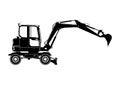 Silhouette of a modern wheeled excavator.