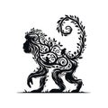 Silhouette of monkey made of plants and leaves with smaller monkeys playing in its branches in black and white vector illustration Royalty Free Stock Photo