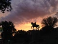 Silhouette of monument of horseman Royalty Free Stock Photo