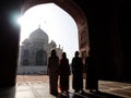 Silhouette morning of indian people at Taj Mahal.