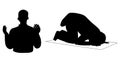 the silhouette of a moslem pray. Vector, Set of a Muslim prostrating and praying Royalty Free Stock Photo