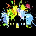 Silhouette of mosque on abstract background