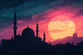 Silhouette of a mosque against a colorful sky Royalty Free Stock Photo