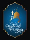 Silhouette mosque background with Ramadan Kareem Arabic Calligraphy - Islamic Greeting card background