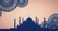 Silhouette of Mosque with Islamic Pattern Background for Ramadan Celebration Royalty Free Stock Photo