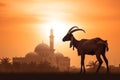 Silhouette of a mosque and lamb, Eid Ul-Adha, festival of sacrifice Generative AI