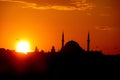Silhouette of a mosque minaret at sunset Royalty Free Stock Photo