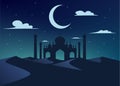 Silhouette of mosque in night desert