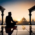 silhouette of a mosque in sunset taj mahal at sunrise taj mahal at sunset Royalty Free Stock Photo