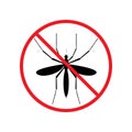 The silhouette of a mosquito in a red forbidding circle.The stop mosquito icon is a forbidding sign. No pests. Vector illustration Royalty Free Stock Photo