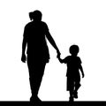 Silhouette of a mother holding her son isolated on white