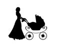 Silhouette mother pushing baby stroller Royalty Free Stock Photo