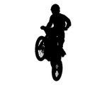 Silhouette of motocross rider jump isolated on white background