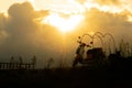 Silhouette of motorcycle mountain view with sunlight