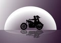 Silhouette of a motorcycle ride against the background of the moon. Royalty Free Stock Photo