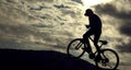 Silhouette of Mountain bike.Sport and healthy life.Extreme sports.Mountain bicycle and man.Life style outdoor extreme sport Royalty Free Stock Photo