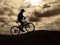 Silhouette of Mountain bike.Sport and healthy life.Extreme sports.Mountain bicycle and man.Life style outdoor extreme sport Royalty Free Stock Photo