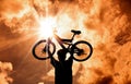 The Silhouette of mountain biker Royalty Free Stock Photo