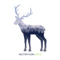 Silhouette of mountain deer and forest. Vector illustration, logo. Royalty Free Stock Photo