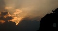 Silhouette of mountain goat at dusk