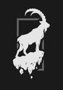 Silhouette of a mountain goat standing on a rock. Royalty Free Stock Photo