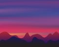 Silhouette mountain on sunset background, twilight concept vector