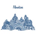 Silhouette of mountains decorated in doodle ornaments