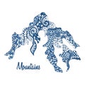 Silhouette of mountains decorated in doodle ornaments