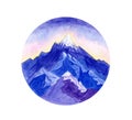 Mountains at sunset, watercolor hand drawn illustration