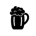 Silhouette mug of beer with foam. Outline icon of pint of ale. Black simple illustration of bar, alcohol drink. Flat isolated Royalty Free Stock Photo