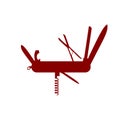 Silhouette of multifunctional knife in red design