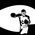 Silhouette of a muscular boxer black and white illustration