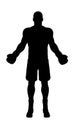 Silhouette of a muscular boxer in boxing gloves on a white background. Front view. Vector illustration