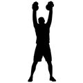 Silhouette muscular man holding kettle bell