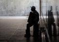 Silhouette of musician with accordion