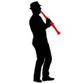 Silhouette of musician playing the clarinet on a white background Royalty Free Stock Photo