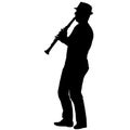 Silhouette of musician playing the clarinet on a white background Royalty Free Stock Photo